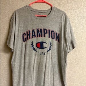 Champion Heather Gray Tee with Blue Logo